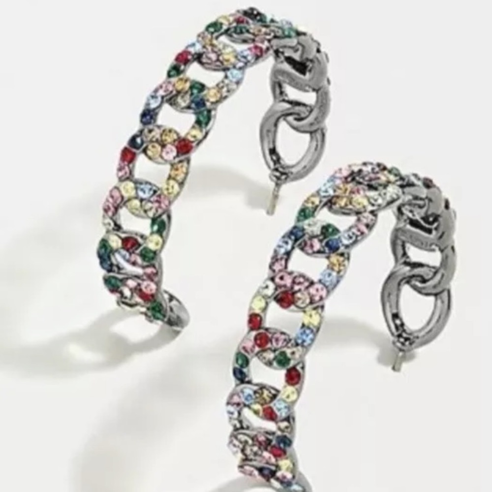 J. Crew Multi color PAVÉ CHAIN HOOP EARRINGS nwt